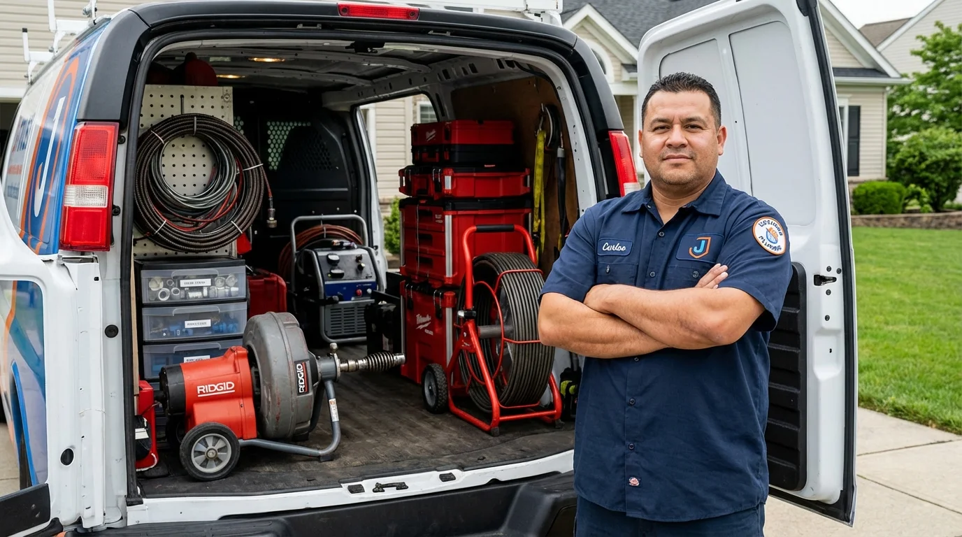 Professional drain cleaning equipment and Johns Plumbing LLC plumber in Vienna