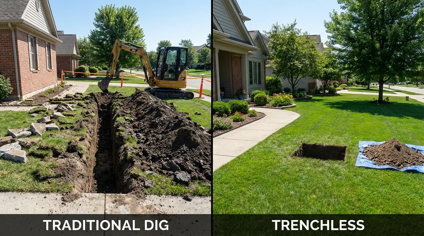 Trenchless sewer repair with minimal yard damage versus traditional excavation in Vienna, GA